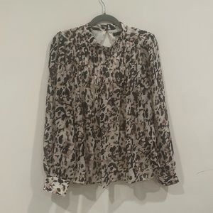 Banana Republic Pleated Mock Neck Blouse- Snow Day